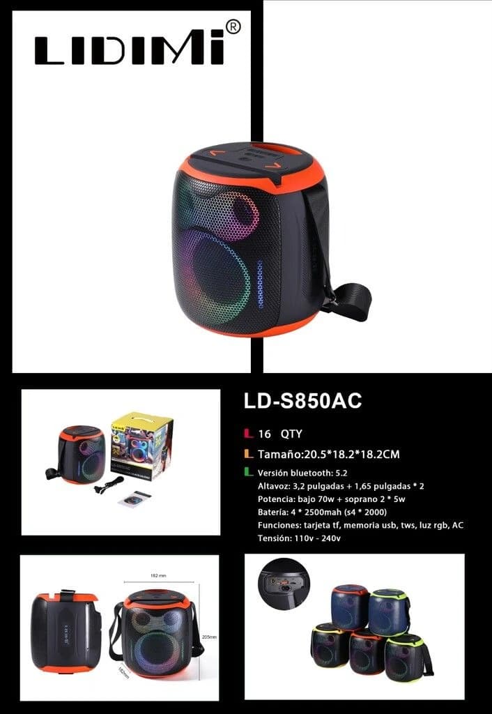 PARLANTE POTENCIADO LIDIMI LD-S850AC 70W Bateria 4*2500mah