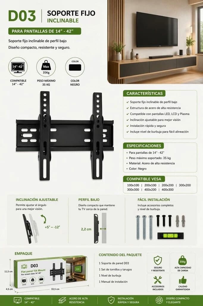 SOPORTE FIJO DE LED/LCD DE 14 A 42 D03 REFORZADO