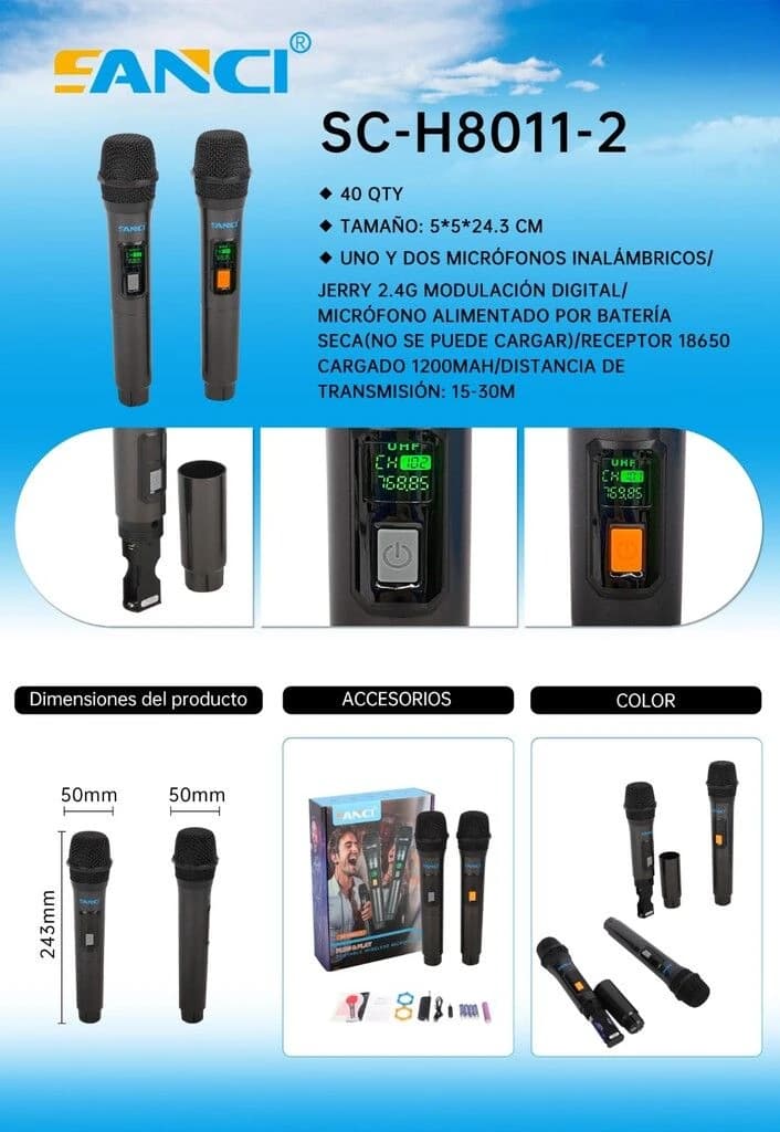 MICROFONO INALAMBRICO X 2 A PILAS SC-H8011-2 SANCI