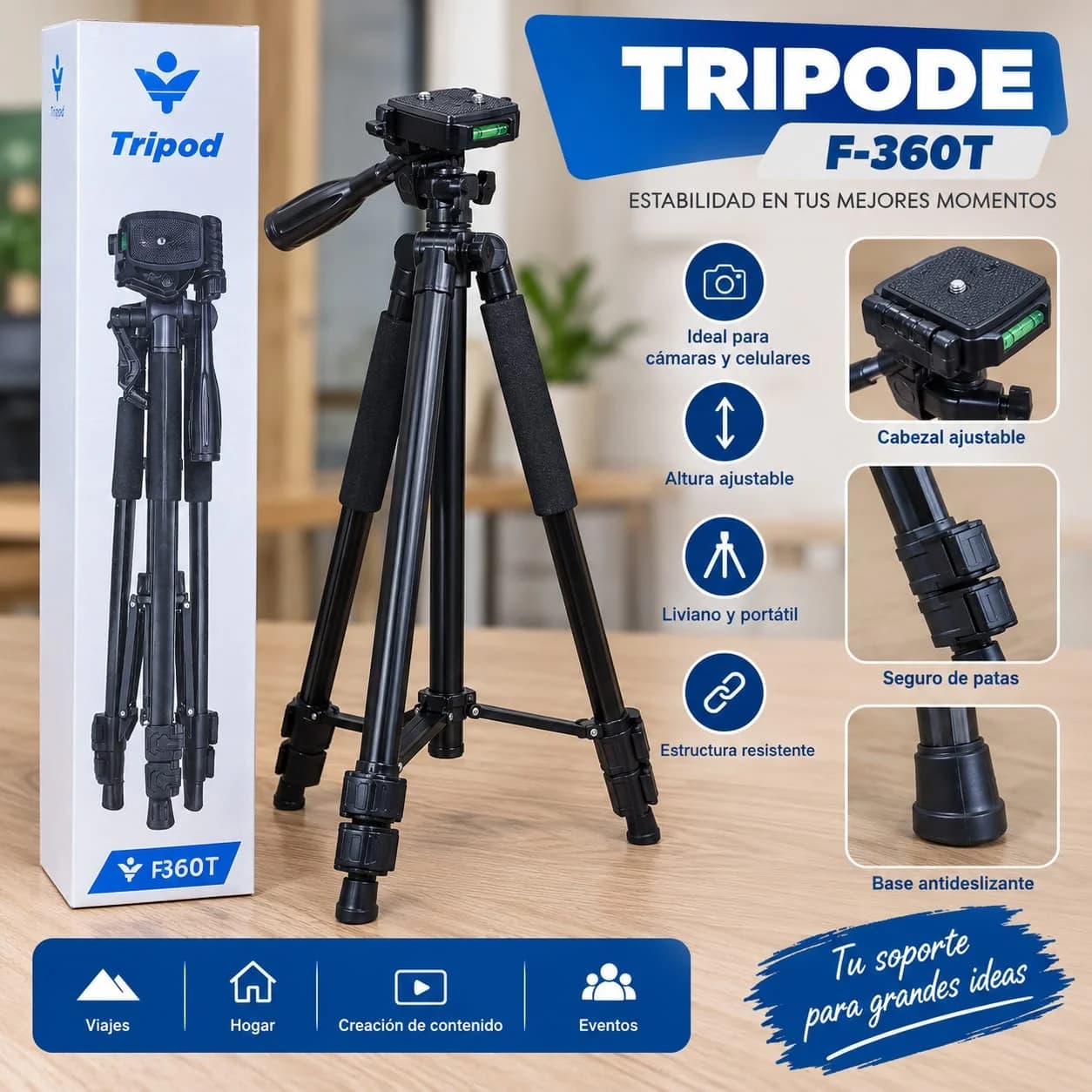 TRIPODE P/CAMARA/CELULAR 162CM F-360T