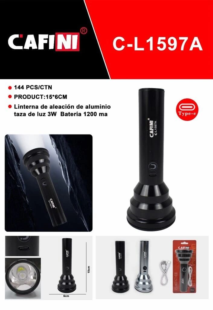 LINTERNA CAFINI PREMIUM DE ALUMINIO 3W RECARGABLEC-L1597A