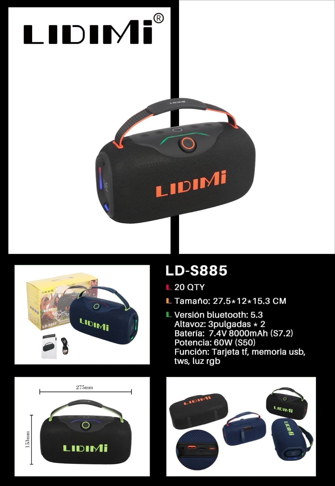 PARLANTE POTENCIADO LIDIMI 60W LD-S885 USB/TF/BT/TWS