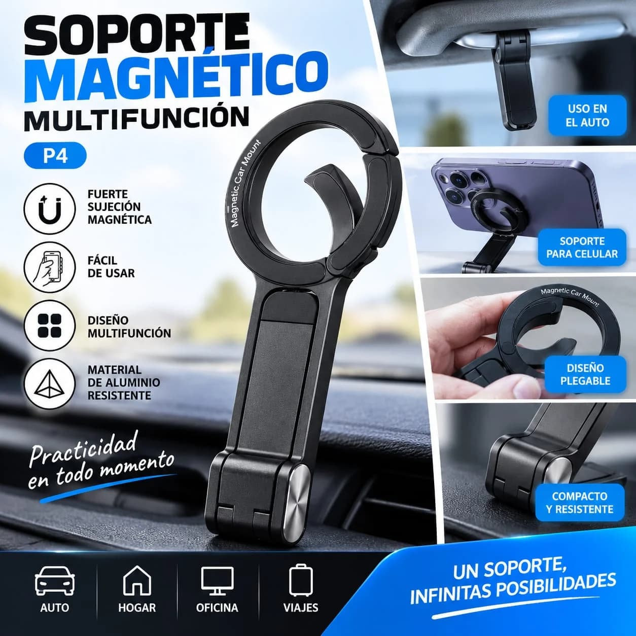 SOPORTE CELULAR MAGNETICO ALUMINIO PLEGABLE P4 D-04605