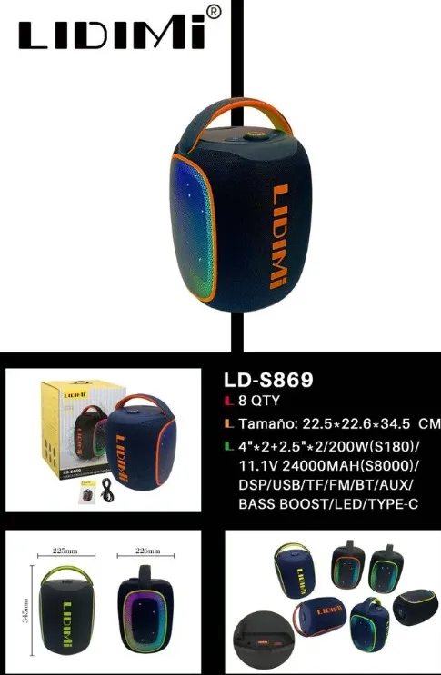 PARLANTE POTENCIADO LIDIMI LD-S869 4*2+2.5*2 200W Bateria 24000mah