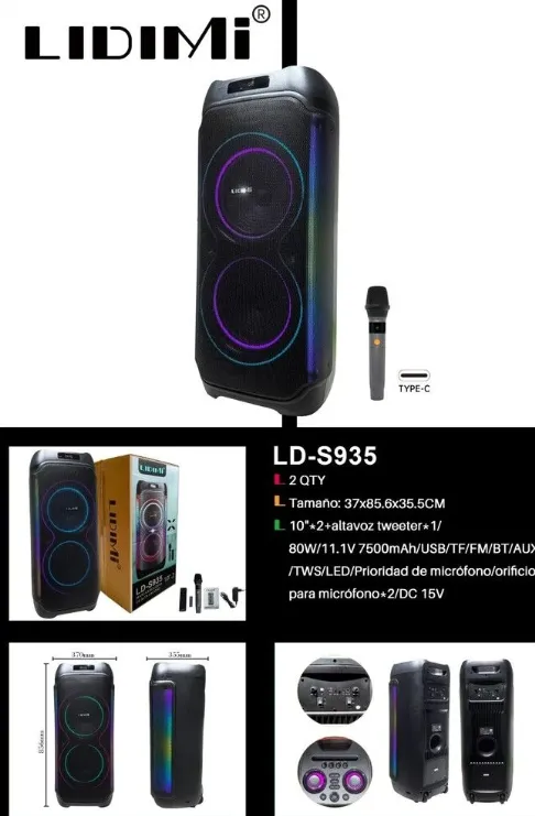 PARLANTE POTENCIADO LIDIMI LD-S935 CON MICROFONO INALAMBRICO