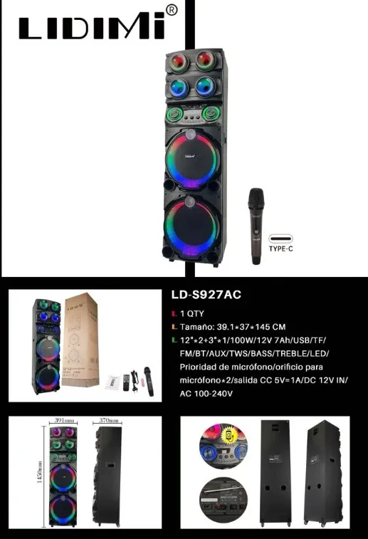 PARLANTE LIDIMI S927AC 100W 12''*2 +MICROFONO