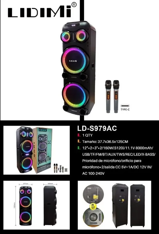 PARLANTE TORRE LIDIMI POTENCIADO LD-S979AC USB/TF/BT/FM/MICROFONO
