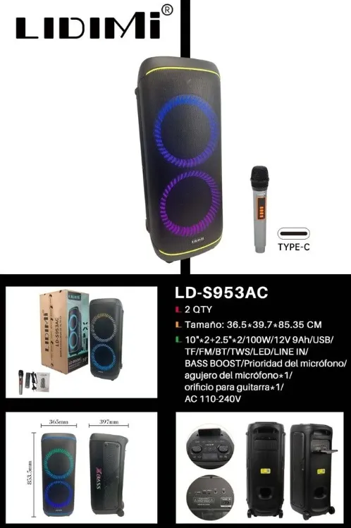 PARLANTE LIDIMI POTENCIADO DE 10''*2 pulgadas + 2* 2.5pulgadas 100w de potencia LD-S953AC