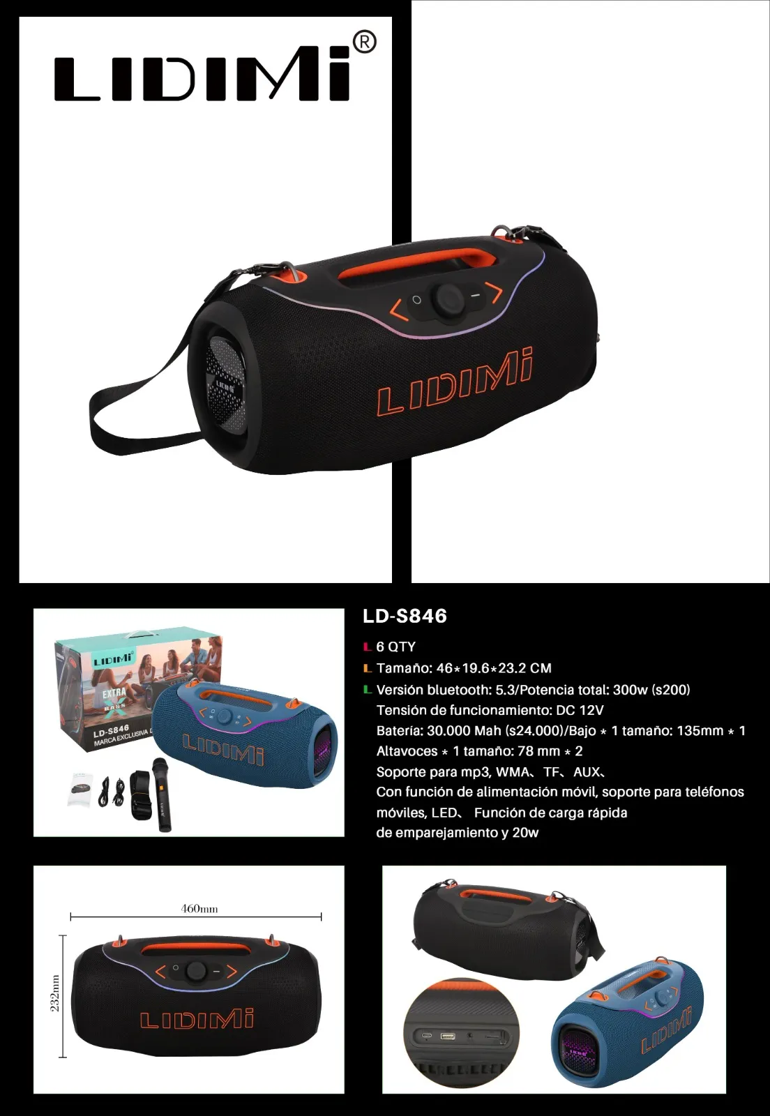 PARLANTE POTENCIADO LIDIMI LD-S846 300W
