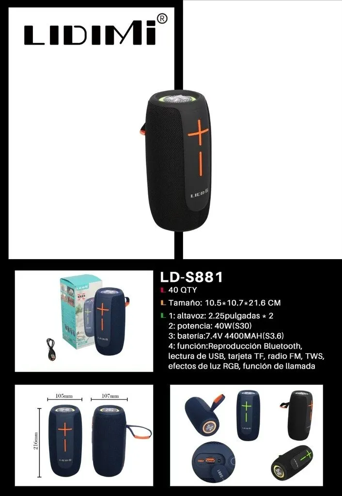 PARLANTE LIDIMI LD-S881 s/bluetooth 40W 15H 2*2.5"