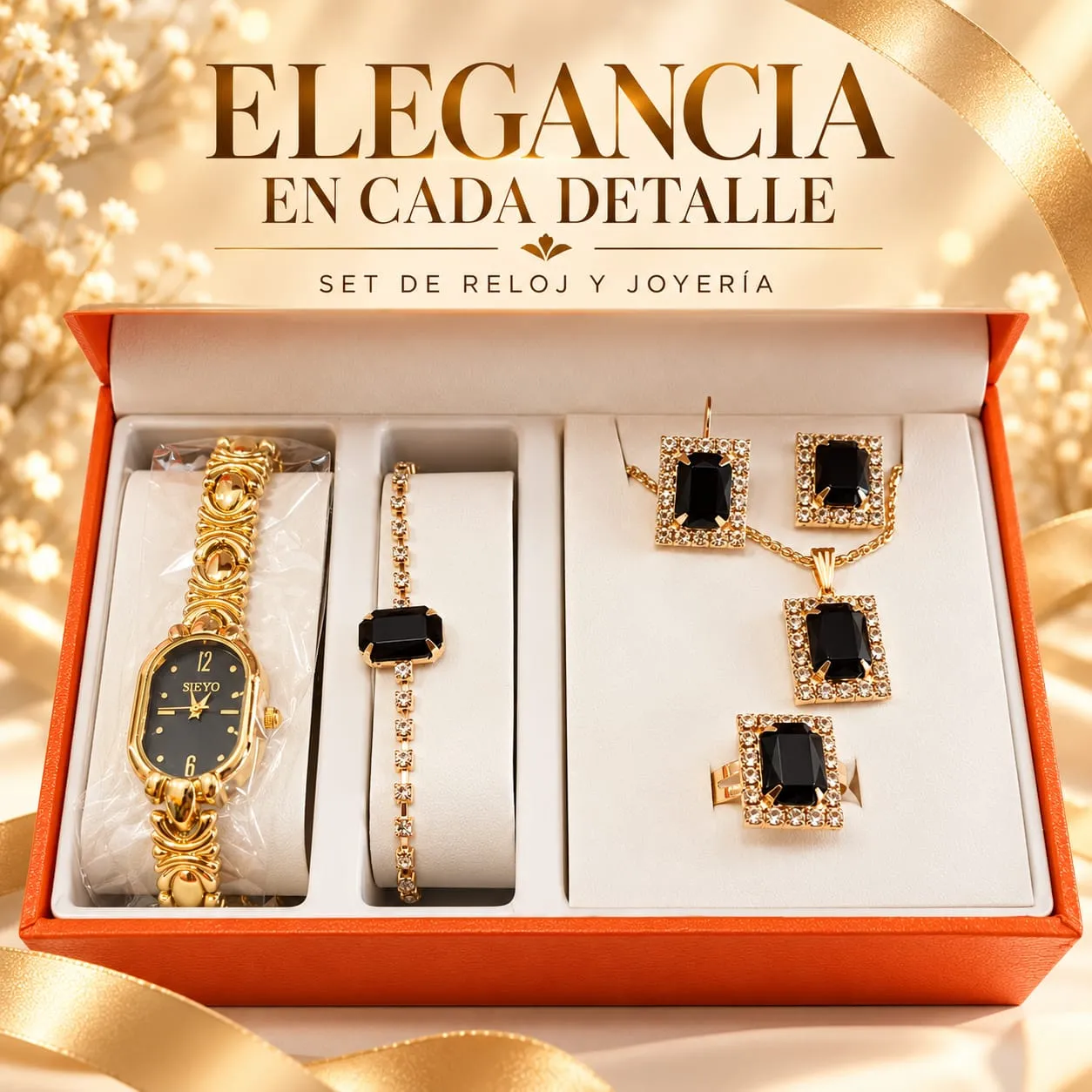 RELOJ + ACCESORIOS DETALLES NEGRO S06216
