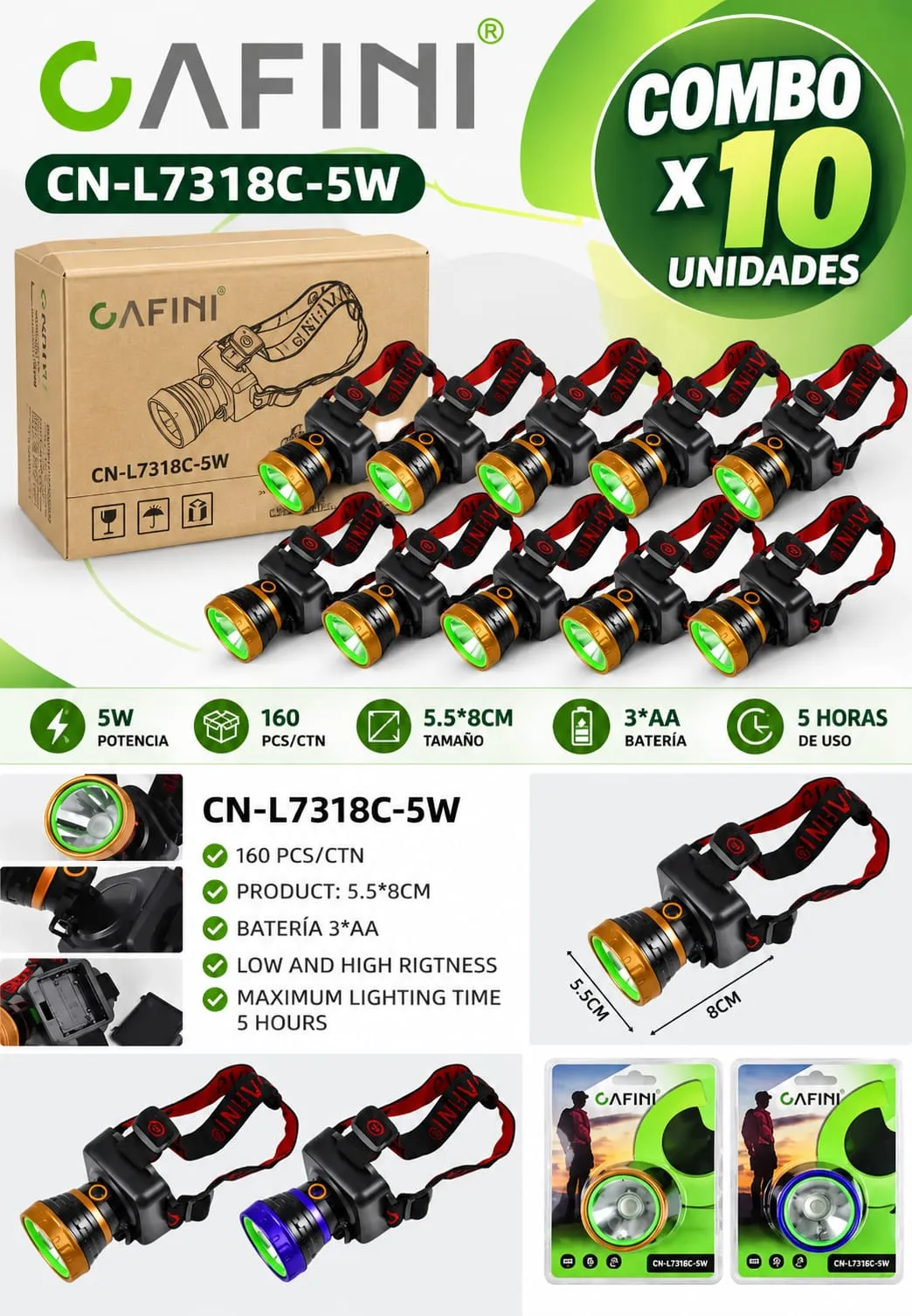 LINTERNA CAFINI MINERA CN-L7318C X 10 UNIDADAES