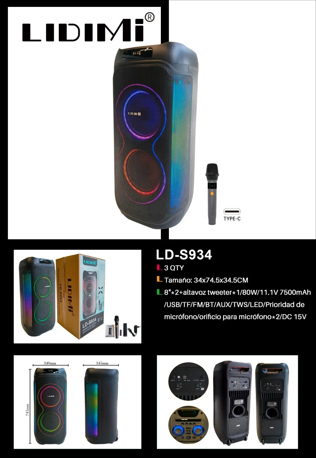 PARLANTE POTENCIADO LIDIMI LD-S934 CON MICROFENO INALAMBRICO