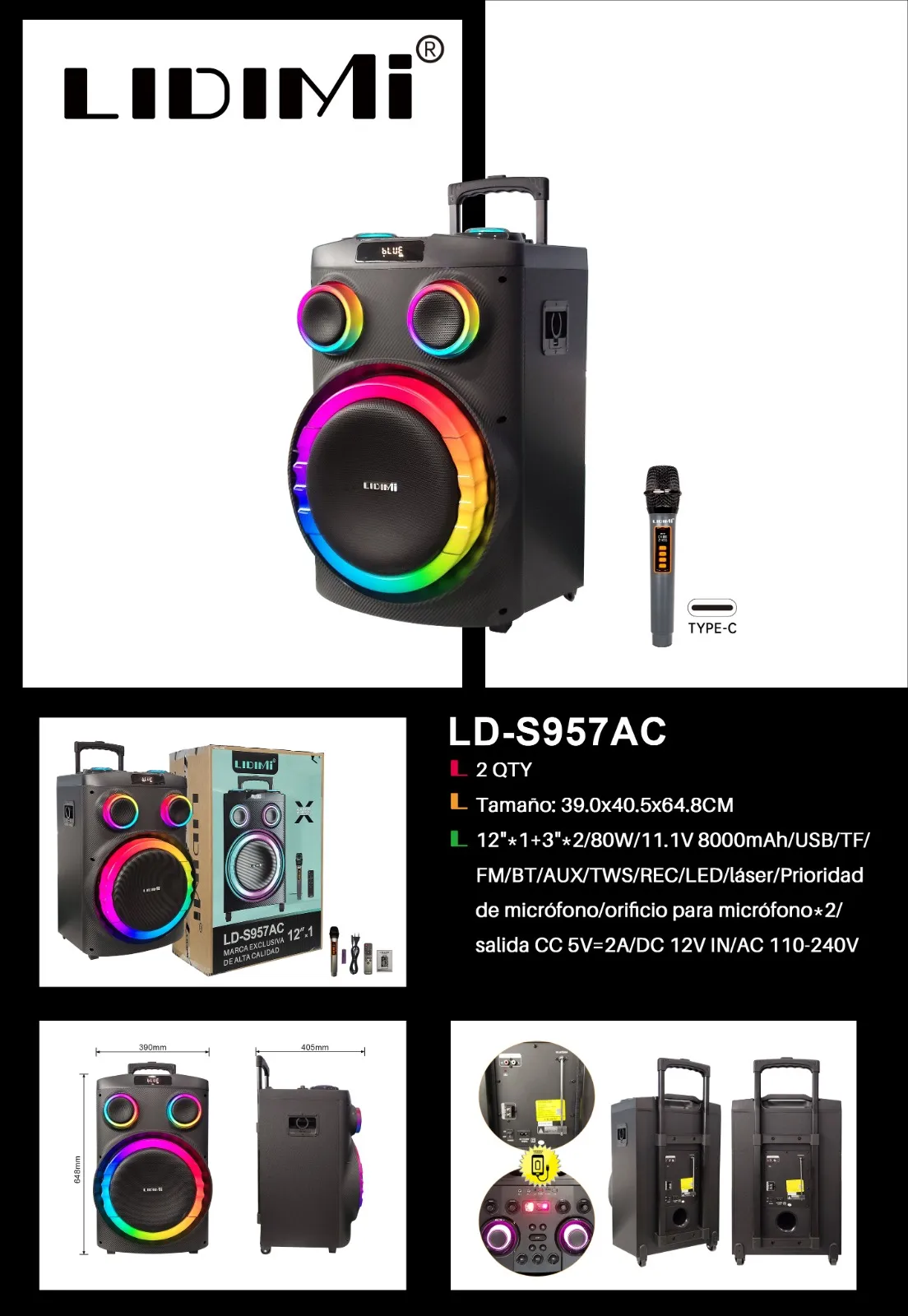 PARLANTE TORRE DE 80W LIDIMI LD-S957