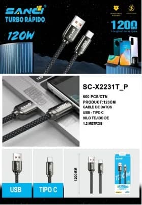 CABLE USB SANCI TIPO C SC-X2231T _P 120W 1.2M