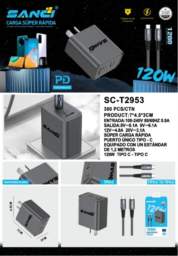 CARGADOR SANCI PD 120W TIPOC/USB C SC-T2953