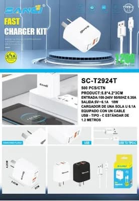 CARGADOR SANCI 6.7A 18W PUERTO USB /USB TIPO C SC-T2924T
