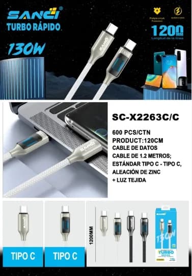 CABLE USB SANCI 120W TIPOC SC-X2263C/C