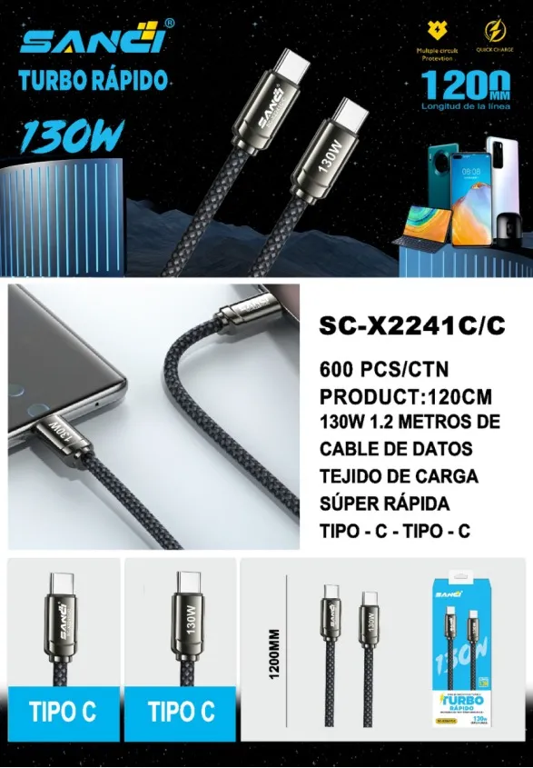 CABLE USB SANCI 130W TIPOC SC-X2241C/C