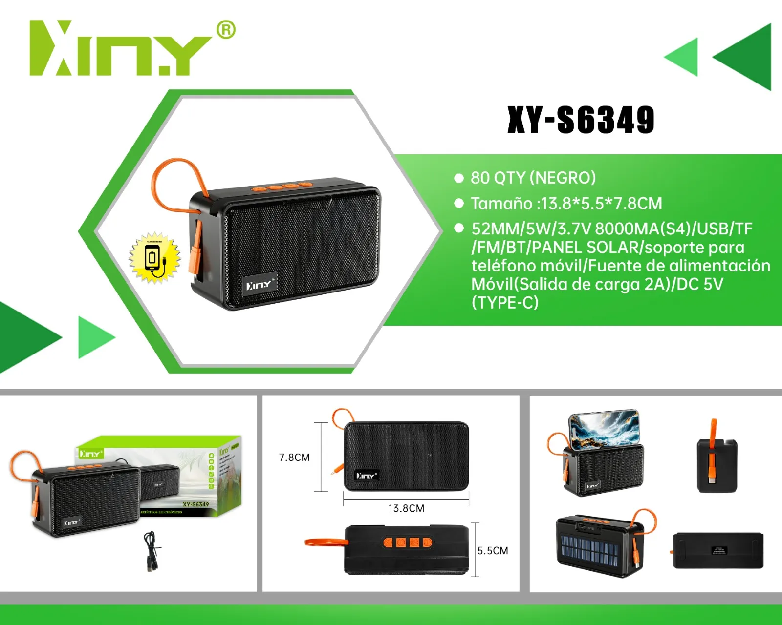 PARLANTE XINY XY-6349 SOLAR 5W 8000 mAh