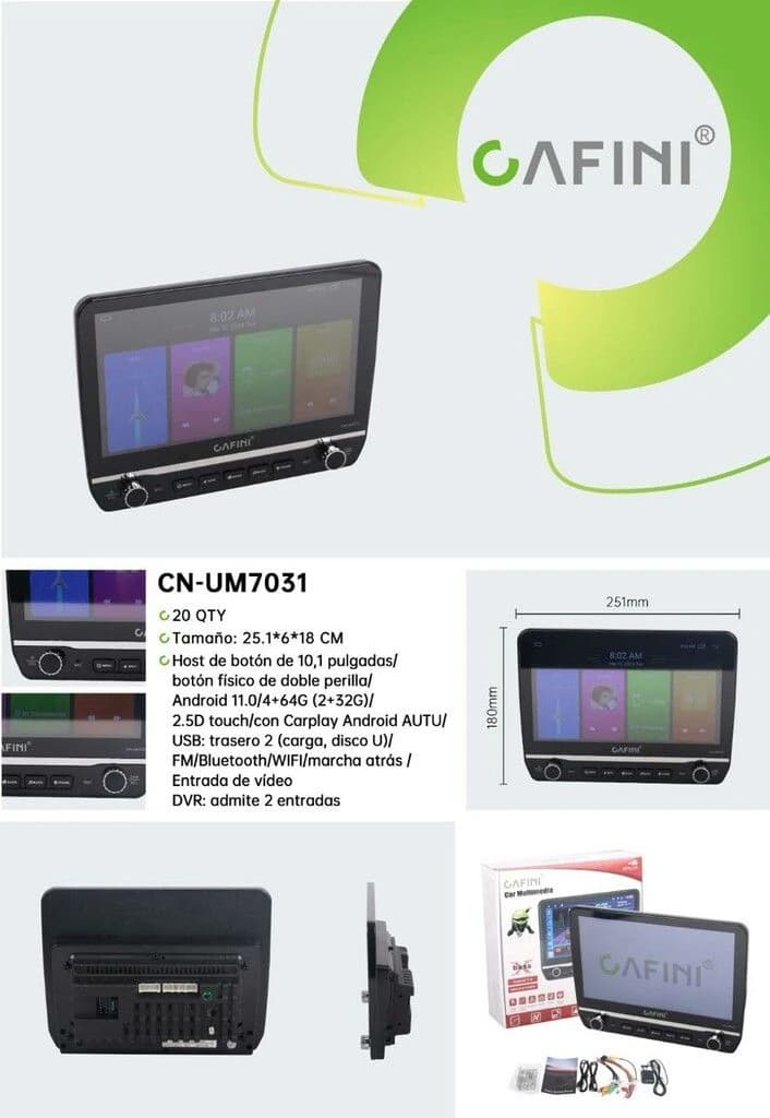 STEREO CAFINI C/PANTALLA DE 10pulgadas andreoid 9.0 CN-UM7031CARDPLAY