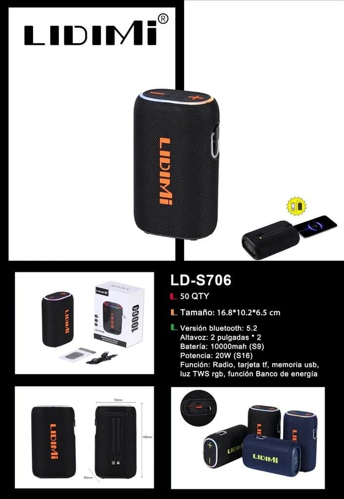 PARLANTE LIDIMI POTENCIADO LD-S706 20W 2*25 10.000A USB/TF/BT/FM/MICROFONO // 26031IC04000192K