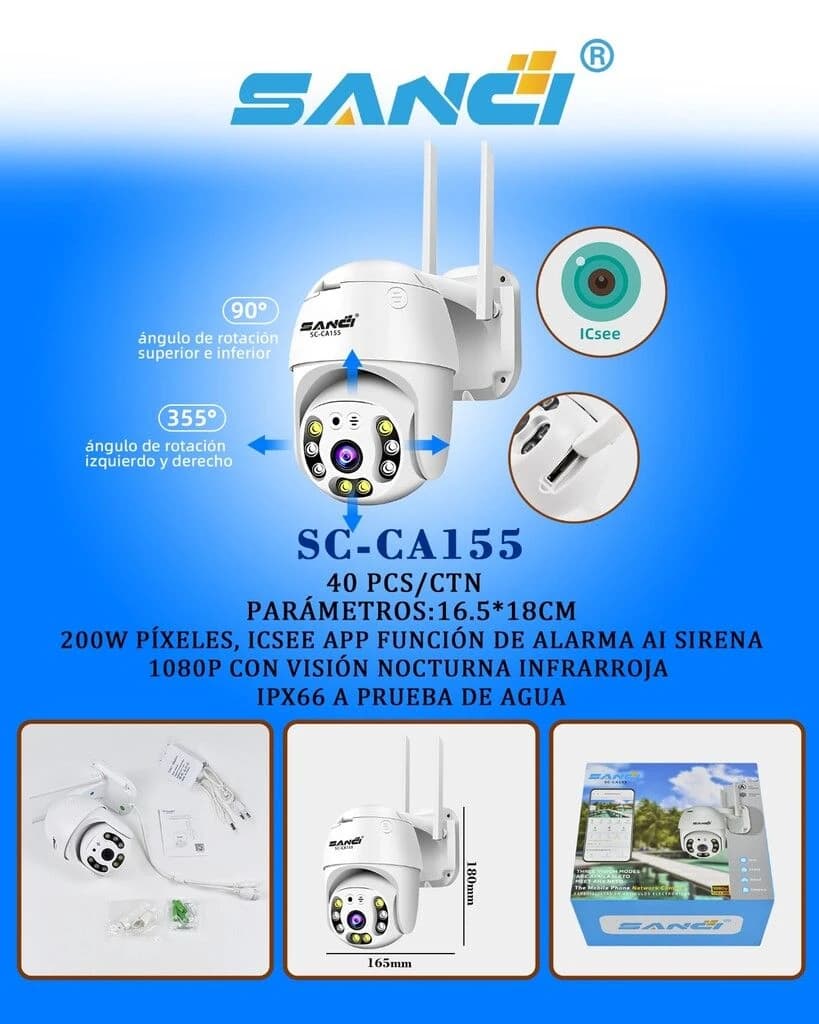 CAMARA SANCI IP WIFI GIRATORIA RESOLUCION 4K 1080p FULL HD SC-CA155 VISON NOCTURNA