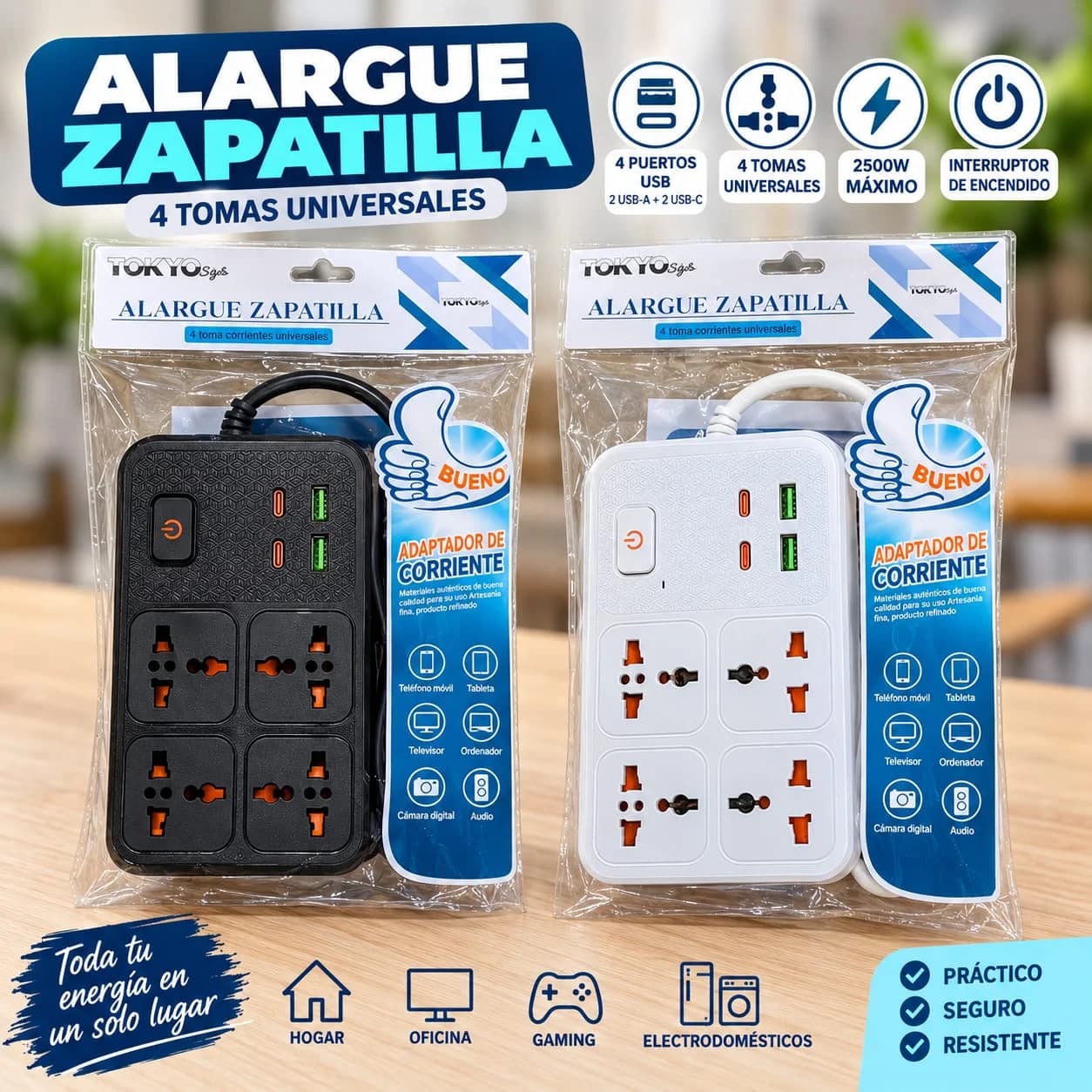 ALARGUE 2MT 4 TOMAS + 4 USB 22593
