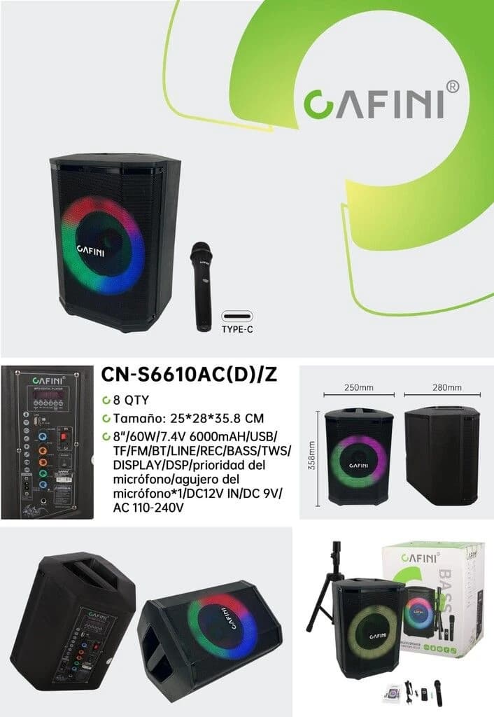 PARLANTE MEDIANO CAFINI S6610AC (D)/Z CON MICROFONO Y TRIPODE POTENCIADO