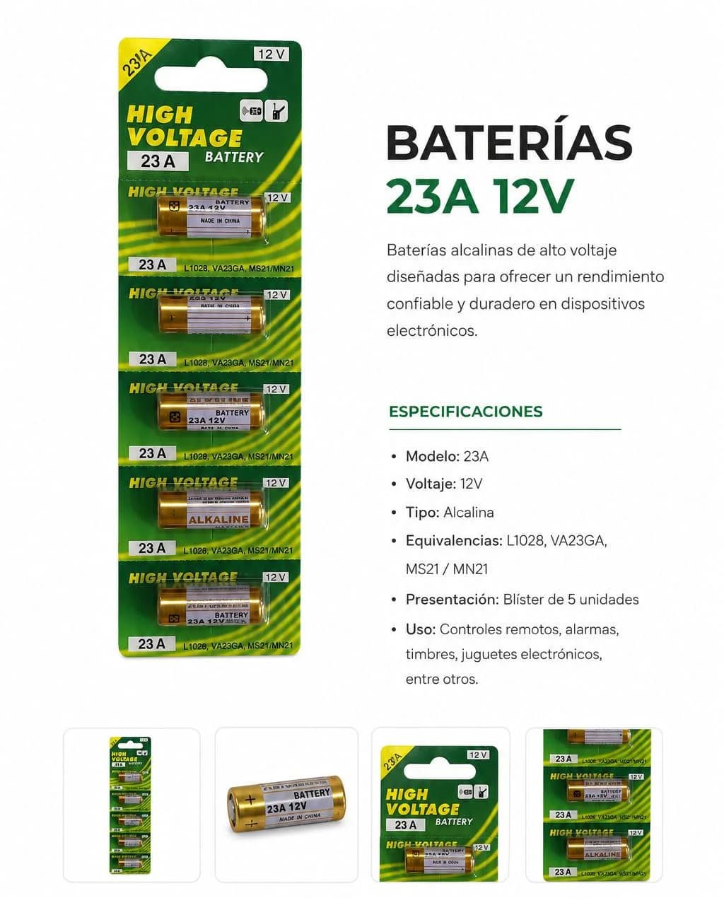 PILAS 23A BATERIA 12V TIRA 5 UNIDADES