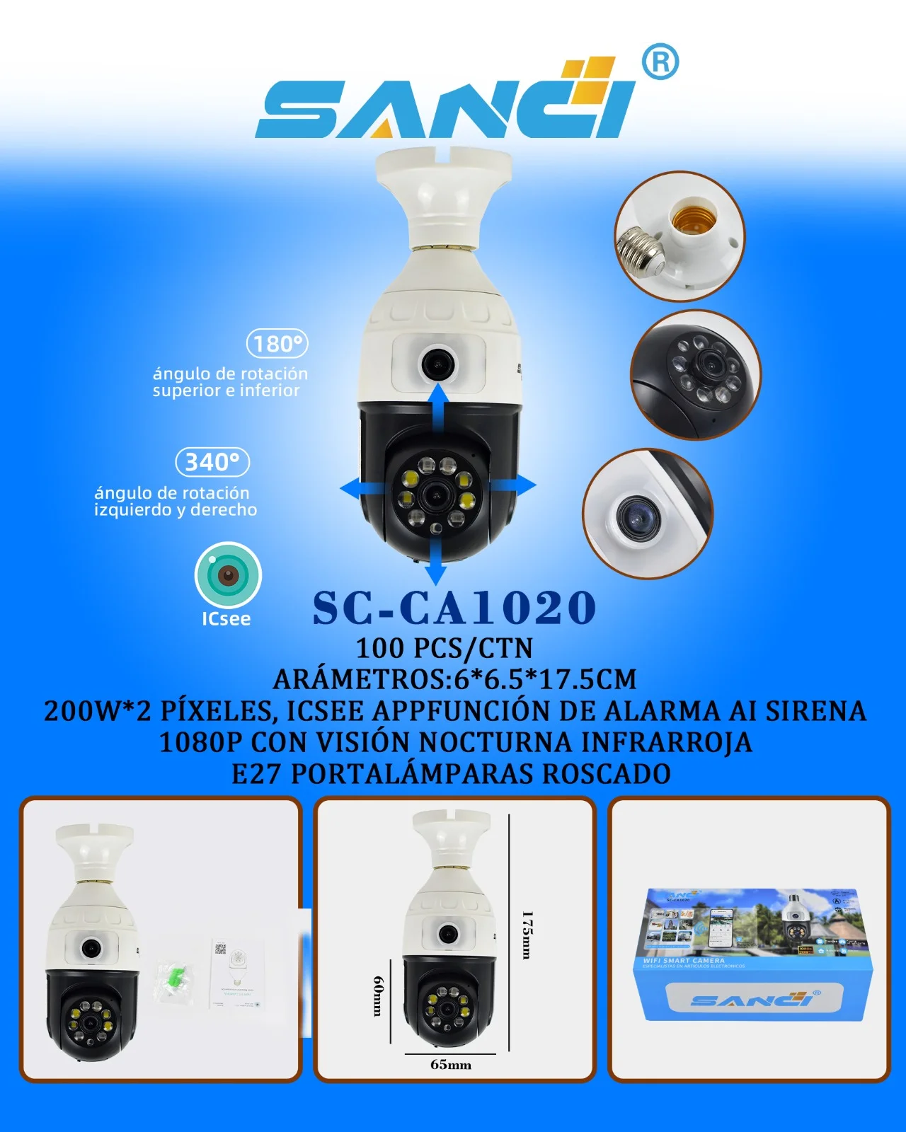 CAMARA FOCO 1080P FULL HD DOBLE LENTE 2*200W PIXELES SC-CA1020