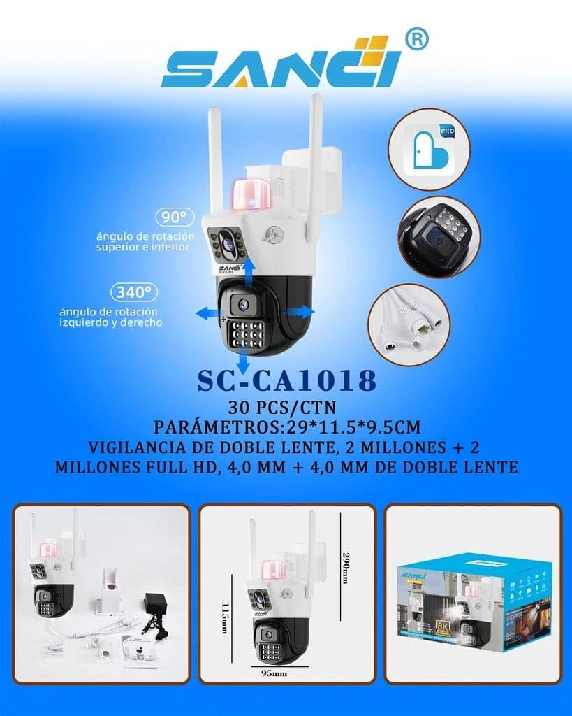 CAMARA SANCI IP WIFI GIRATORIA RESOLUCION 4K 1080p FULL HD CA-CA1018/1024 VISON NOCTURNA