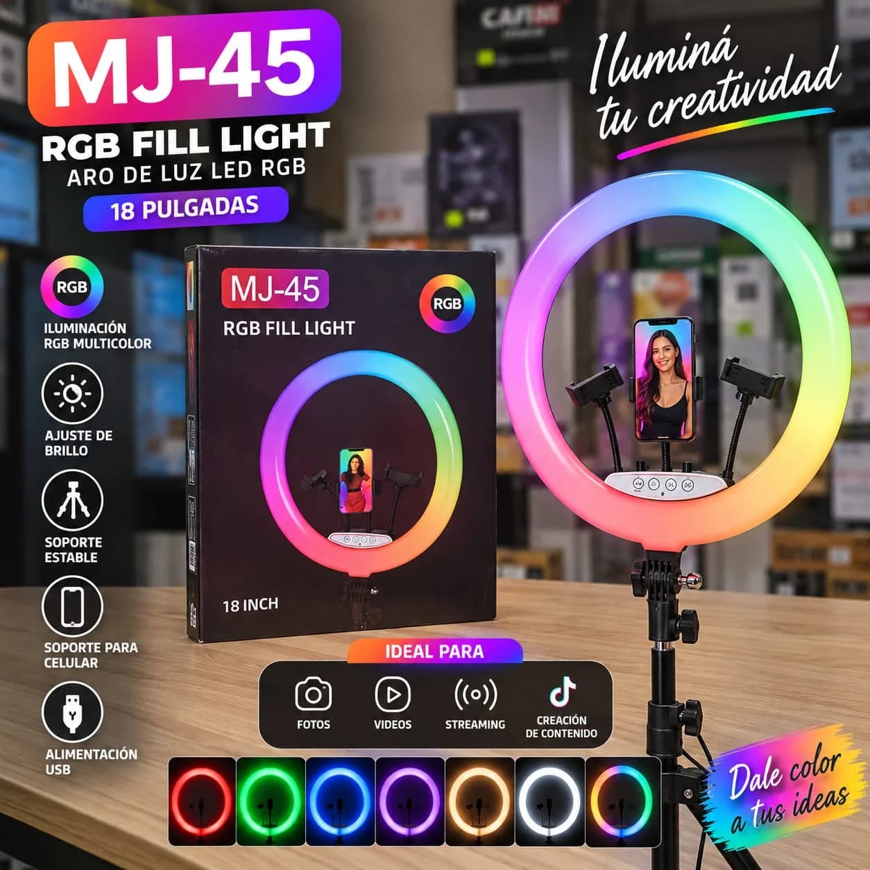 ARO DE LED RGB 45CM C/TRIPODE STP-48