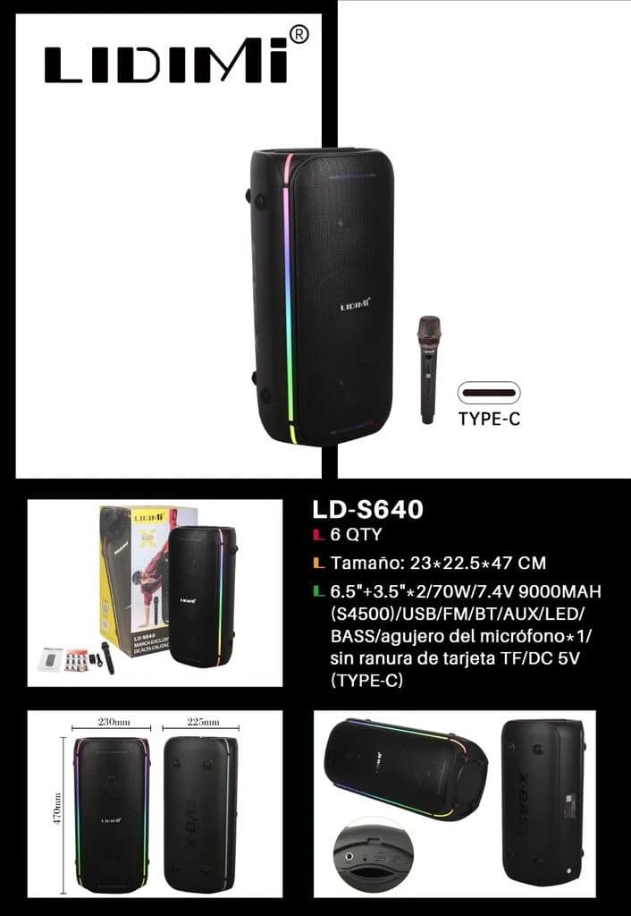 PARLANTE LIDIMI POTENCIADO LD-S640 con microfo inalambrico 70W USB/TF/BT/FM