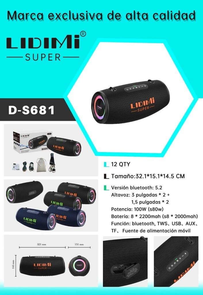 PARLANTE LIDIMI SUPER D-S681 100W USB/BT/TF/TWS
