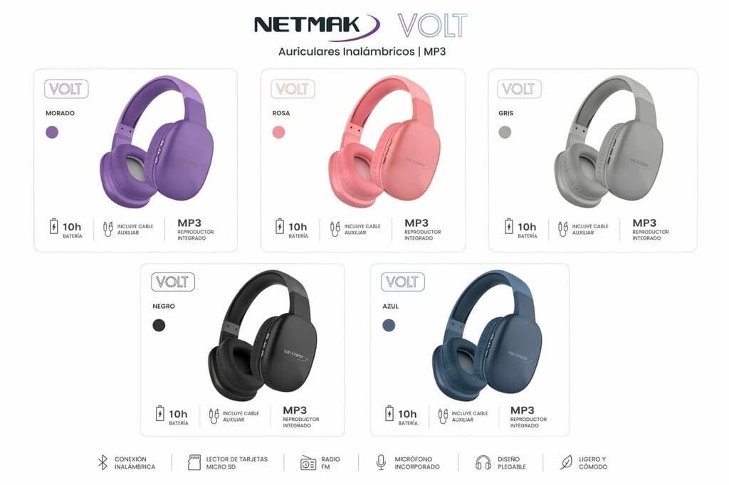 AURICULAR VINCHA BLUETOOTH NETMAK NM-VOLT