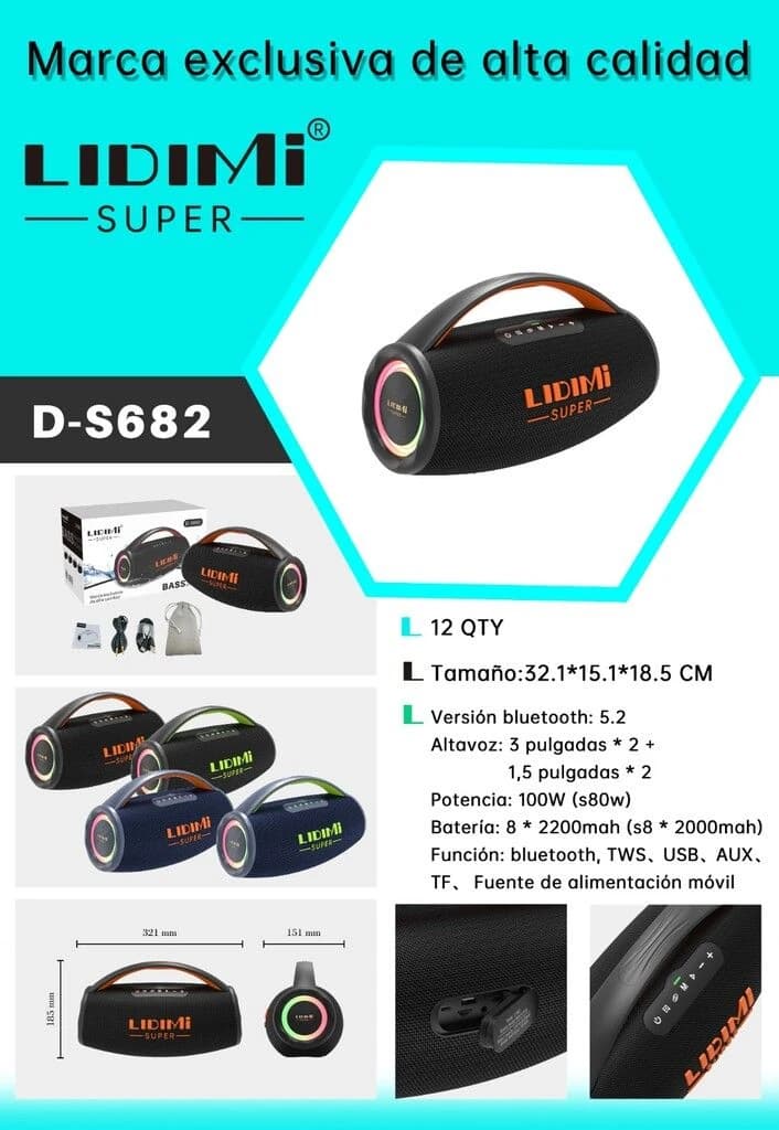 PARLANTE LIDIMI SUPER D-S682 100W TIPO MALETA