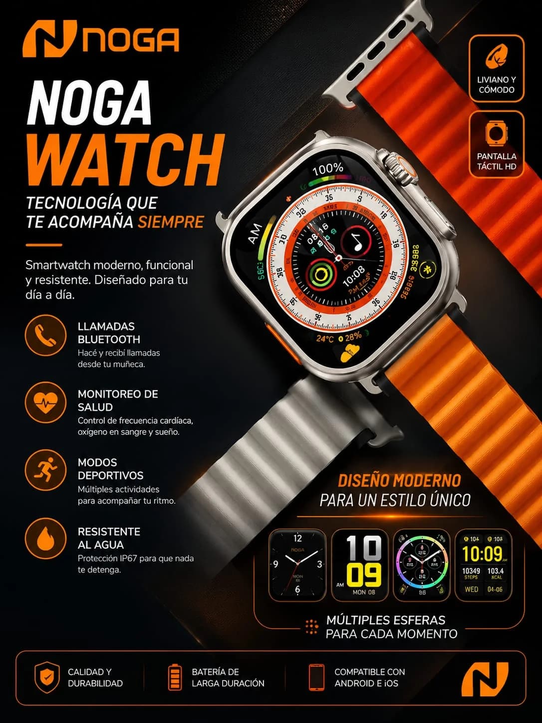 RELOJ SMARTWATCH + 3 MALLAS NG-SW17S