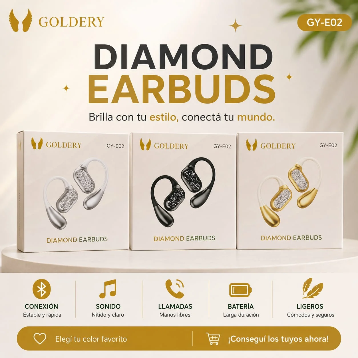 AURICULAR NOGA TWINS E02 GOLDERY NEGRO/PLATEADO/DORADO