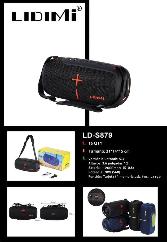PARLANTE MALETA POTENCIADO DE 70W,RGB FM,USB,BT LD-S879