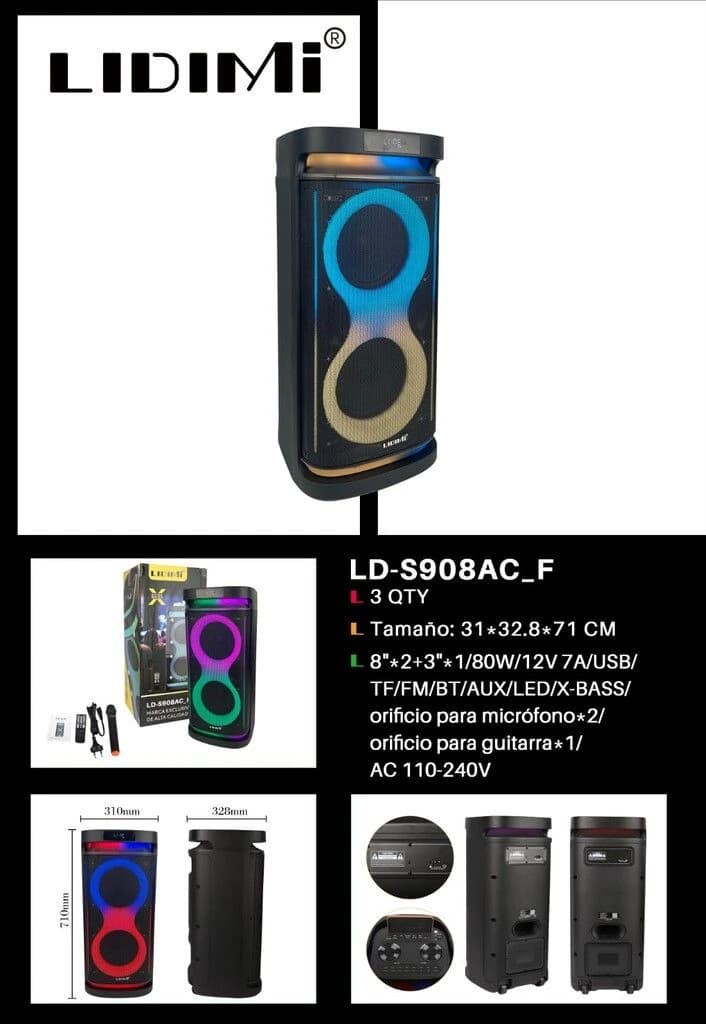 PARLANTE LIDIMI LD-S908AC-F FM-BT/TF/USB/AUX
