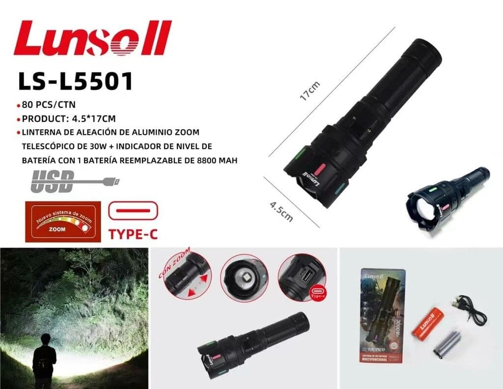 LINTERNA LUNSOLL DE 30W LS-L5501