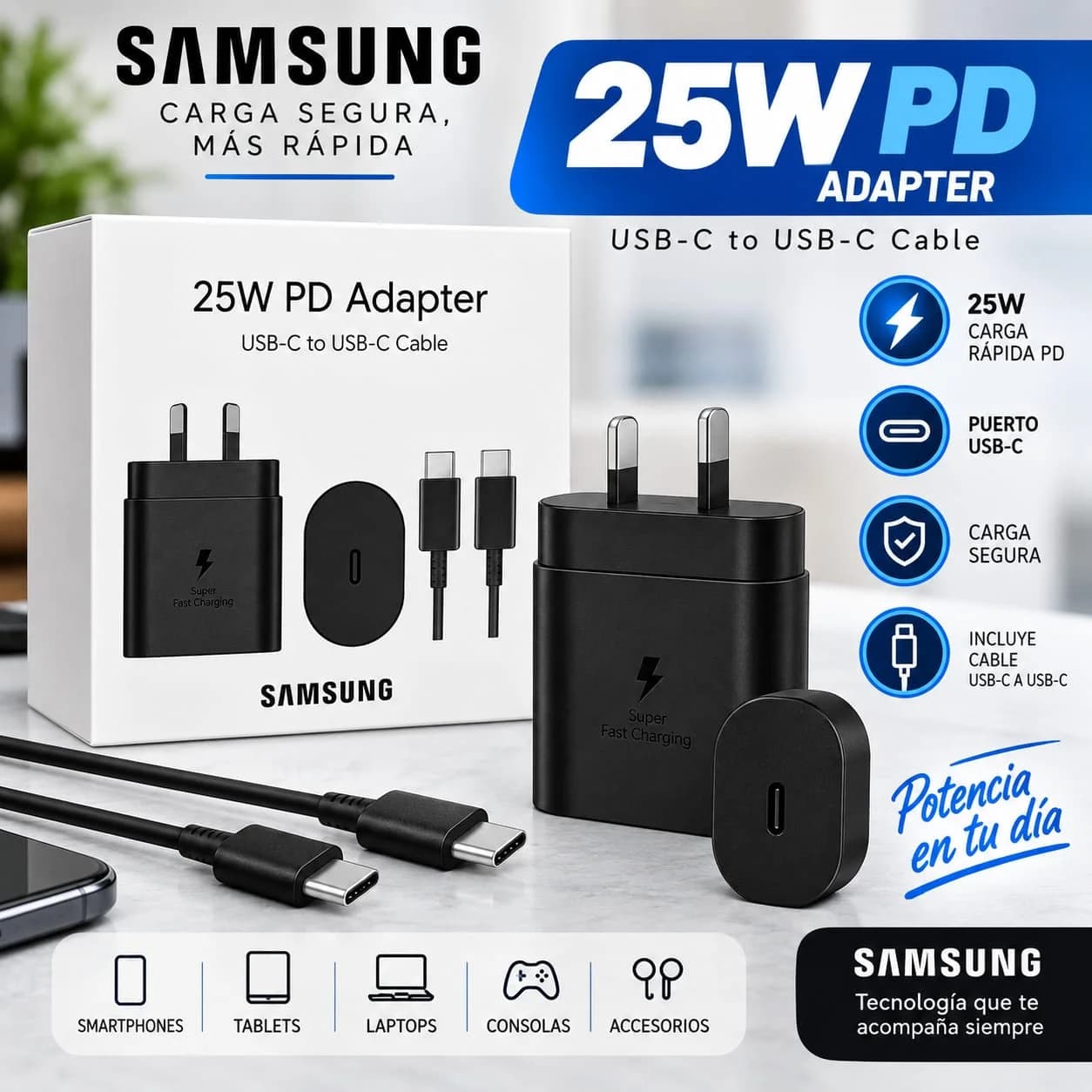 CARGADOR SAMSUNG 25W USB-C + USB-C