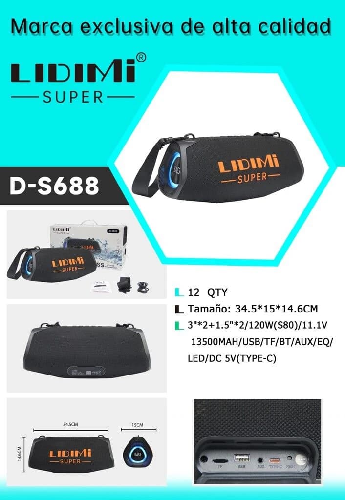 PARLANTE LIDIMI SUPER 120W BATERIA DE 13500AH. LIDIMI D-S688