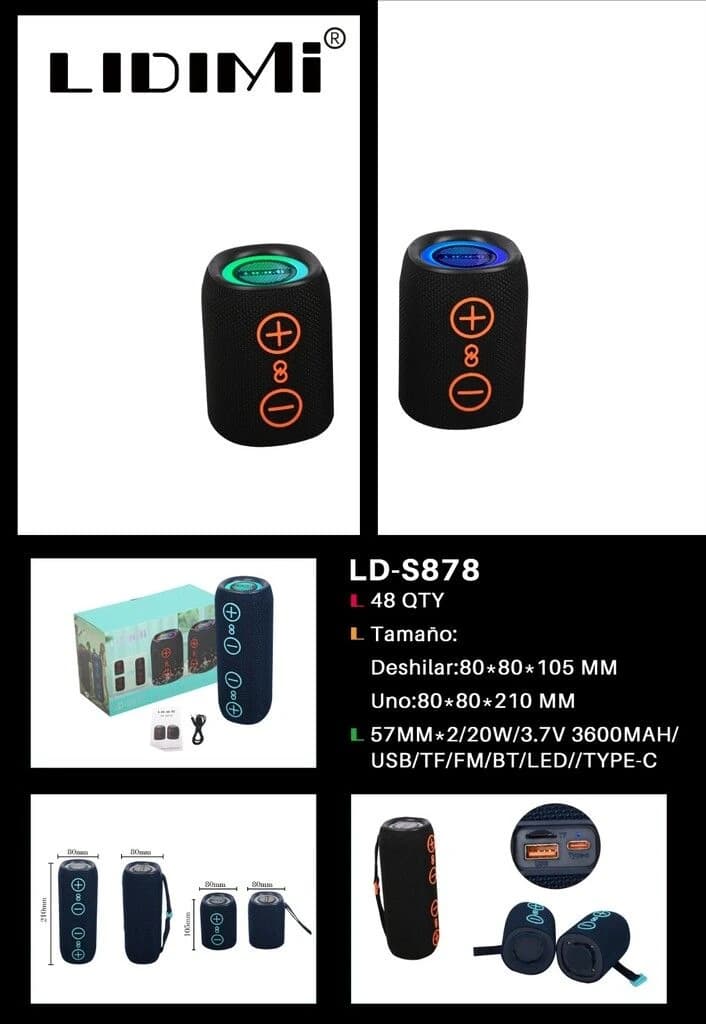 PARLANTE LIDIMI POTENCIADO LD-S878 USB/TF/BT/FM 20W X2