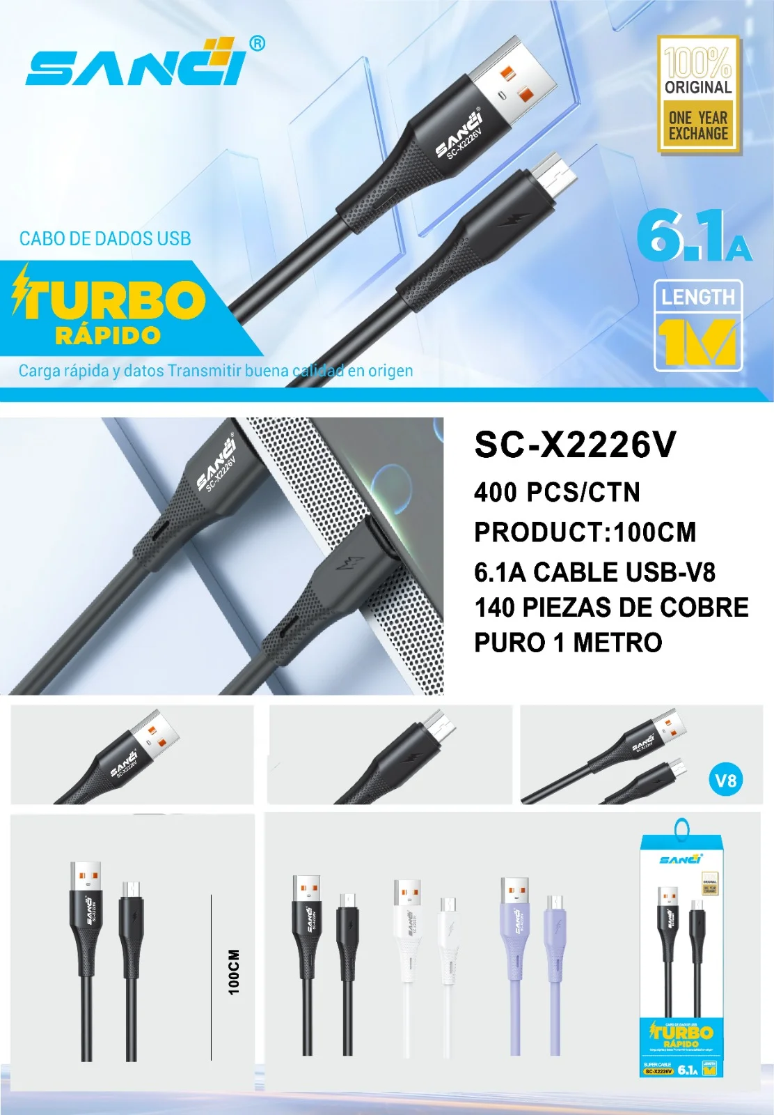 CABLE USB A V8 SANCI SC-X2226X desp 26031IC04000192K