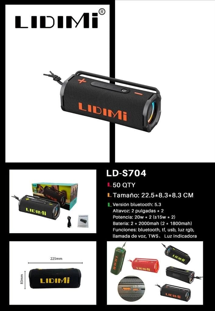 PARLANTE LIDIMI POTENCIADO MEDIANO LD-S704 40W USB/BT/TF/