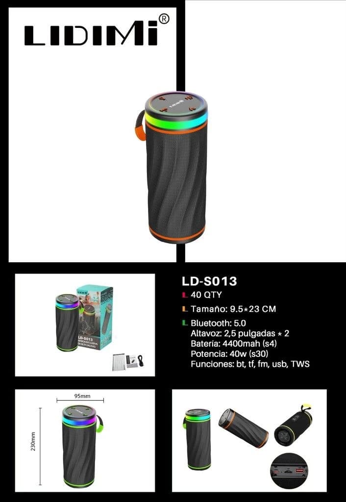 PARLANTE POTENCIADO LIDIMI LD-S013 40W DE POTENCIA bt/usb/fm/bt/aux/light/