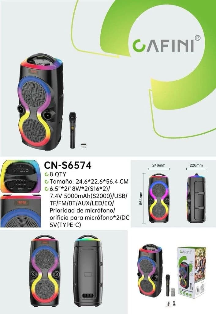 PARLANTE CAFINI CN-S6574 USB/TF/FM/BT 6.2*2pulgadas 18w*2