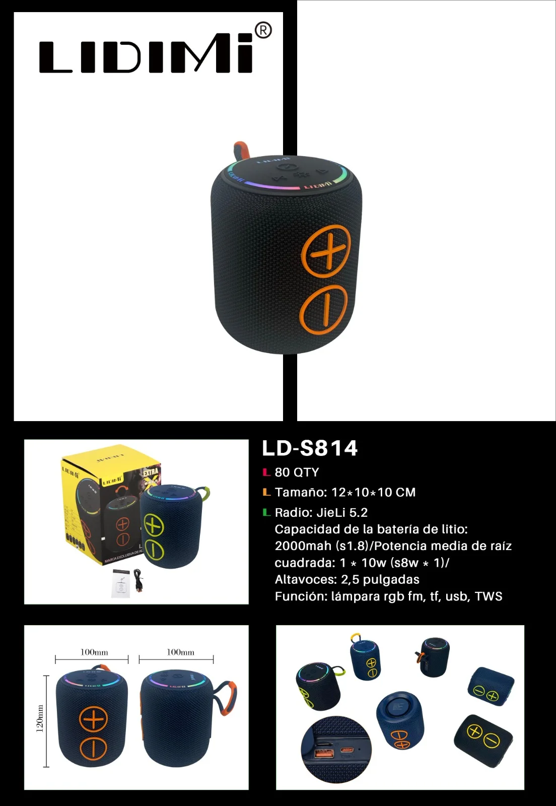 PARLANTE POTENCIADO LIDIMI LD-S814 2*2.5¨pulgadas 1x8w IPX6